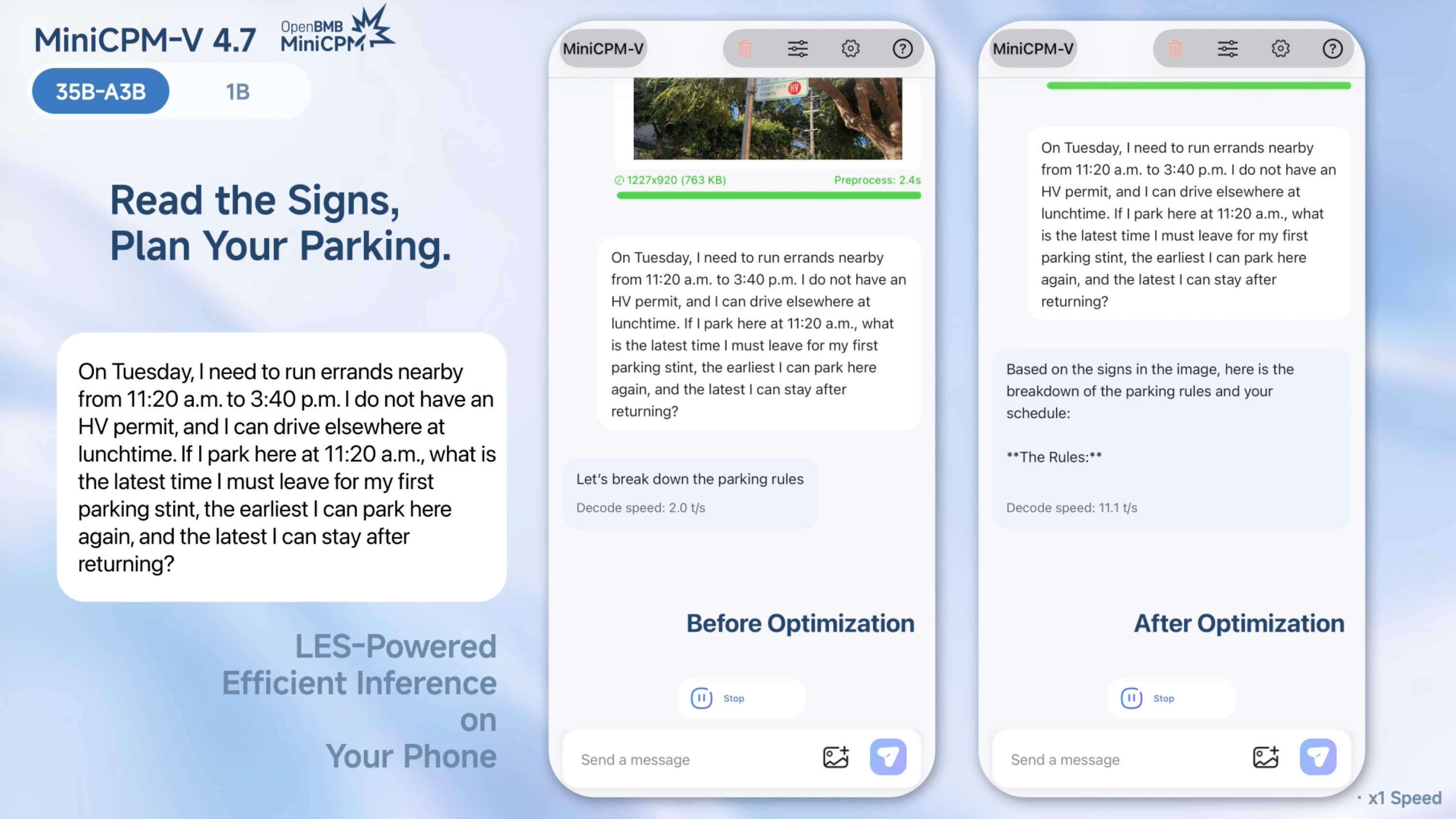 MiniCPM-V 4.7 demo: understanding complex road signs and planning parking times